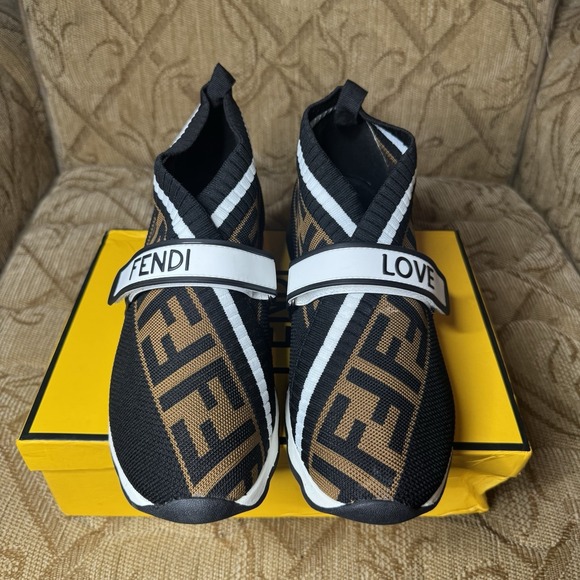 Fendi Love Womens Brown & Black Rockoko FF Motif Inlay Sneakers Size 41 - Picture 1 of 9